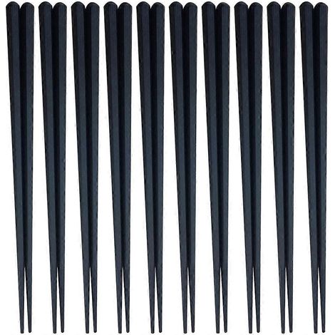 10 paires de baguettes japonaises hexagonales antidérapantes et réutilisables-22.3X0.7X0.7CM-Black (1/3)