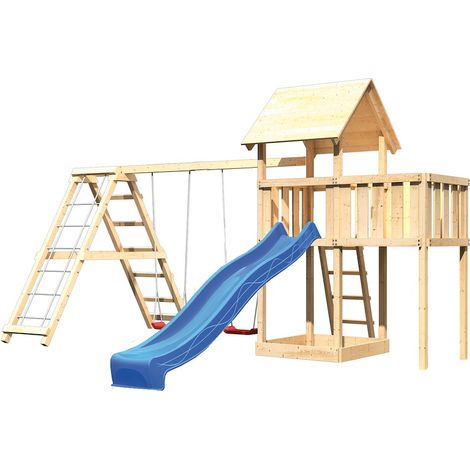 Akubi Lotti Satteldach natur Rutsche blau+DSA+KG+ABP