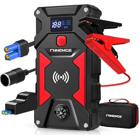 Booster Batterie 9000A 26800mAh Jump Starter (jusqu'à Tout Le Essence, Moteur Gazole 10,0L), avec Port de Charge USB, lumière LED, Adaptateur de Sortie EC-5. (1/5)