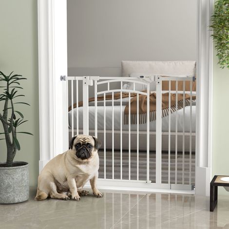 Barrière d'escalier/barrière pour chien, fermeture automatique, ouverture d'une seule main, 100 cm x 4 cm x 76 cm, blanche