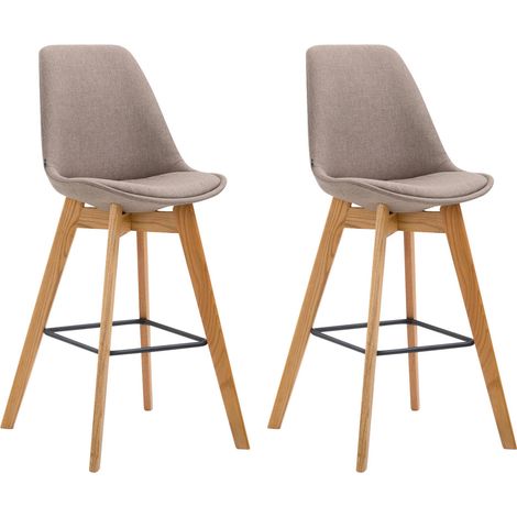 Conjunto de 2 taburetes de bar de estilo escandinavo con respaldo de tela color topo y estructura de madera natural 100005580 (1/5)