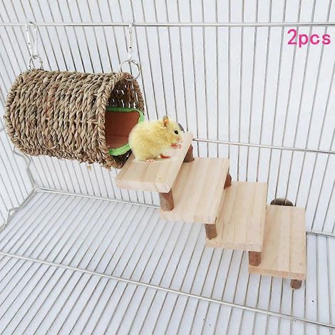 Petit lit en gazon synthétique avec échelle et tunnel pour cage, idéal pour gerbille, furet et cochon d'Inde (lot de 2). (1/4)