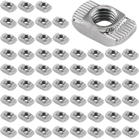 （EU40M8）Lot de 60 écrous à tête de marteau  Filetage M8 4040  Profil  Acier au carbone  Fente en T  Écrous à rainure en T  Écrous marteaux pour profilé en aluminium  Fente d'extrusion