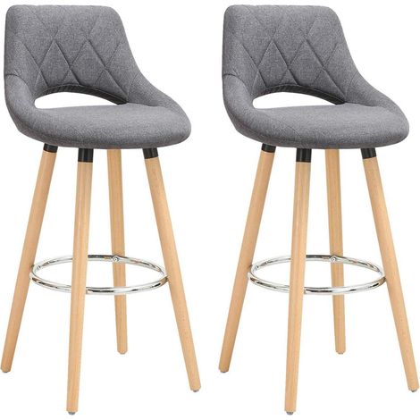 Tabouret de bar en lin avec dossier et repose-pieds, lot de 2 pièces gris foncé