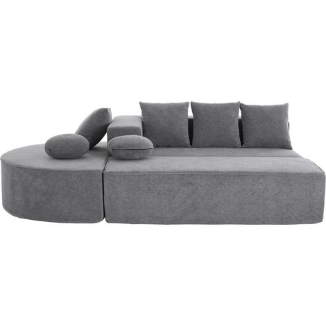 Divano modulare grigio in ciniglia, struttura in schiuma, 263 x 171 x 66 cm, MODENUIT (1/5)