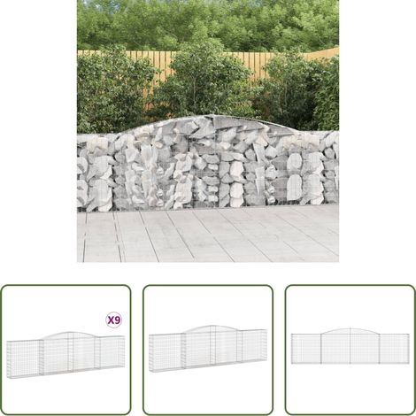 Schalldämmung - Gabionen mit Hochbogen 9 Stk. 400x30x100/120cm Verzinktes Eisen (1/5)