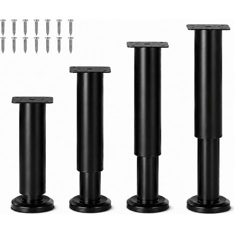 4 Pièces Pieds de Meuble réglables Pied de Table Reglable Hauteur Métal adaptés pour Les Pieds de Meubles sur armoires Tables et canapés vis incluses Noir (1/5)