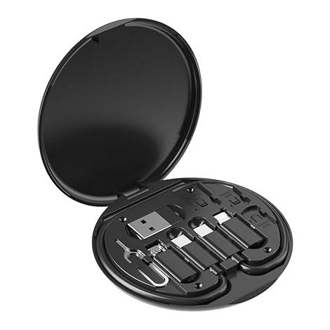 Boîtier de rangement multifonctionnel pour câble de données, adaptateur pour appareils iOS, USB-C et micro-USB, câble de transfert de données universel (noir) (1/5)