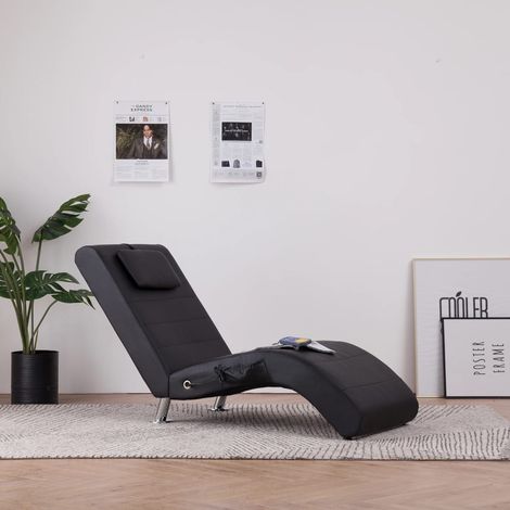 Chaise longue Bain de soleil Transat de relaxation de massage avec oreiller Noir Similicuir CFW169409 (1/5)