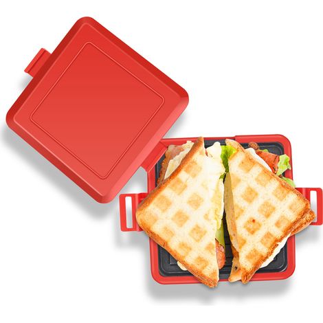 Sandwichera para microondas – Parrilla para paninis inalámbrica, roja – silicona, cocción rápida, apta para lavavajillas, 170 x 145 x 35 mm (1/5)