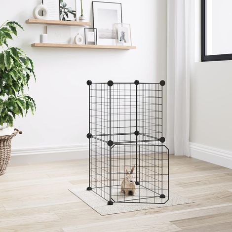 Cage animaux de compagnie à 8 panneaux et porte  Parc enclos pour animaux Noir 35x35 cm 12106 (1/4)