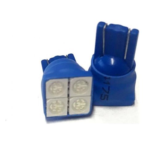 Coppia 2 Lampade Led T10 Con 4 Smd 5050 Frontale Colore Blue Blu 12V 0,5W