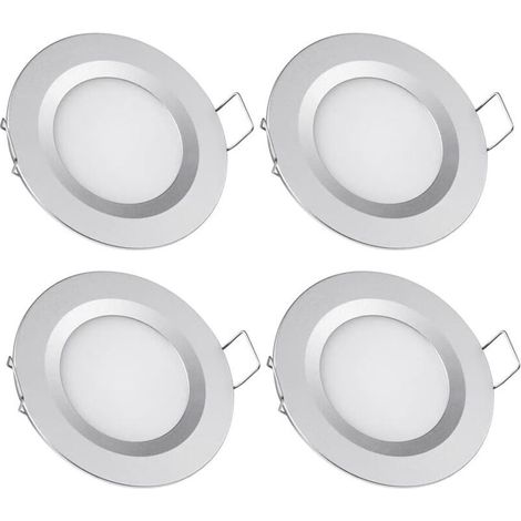 4 x Spot LED Encastrable 12V Trou 58-65mm 3W 6400K Plafonnier Encastré pour Camping-car Bateau Caravane Van Yacht Blanc froid (Finition argentée) (1/5)