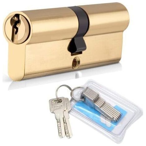 Cylindre de Serrure 40/40 (80mm), Serrure à Doublé Cylindre Porte Cylindre Européen avec 8 Clés, Finition en Laiton, Serrure de Porte Antichoc Anti-Perçage Anti-Pique (1/5)