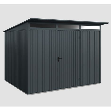 Hörmann Ecostar Metall-Gerätehaus Trend mit Pultdach Typ 3, 313 x 283 cm, anthrazitgrau, 7,2 m², 1-flüglige Tür