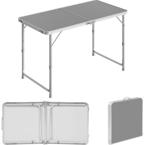 Woltu – Table de camping pliante 120x60cm – Hauteur réglable 55/62/70cm – Aluminium et MDF – Charge max 30kg – Pliable et facile à transporter