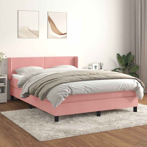 Cama box spring con colchón terciopelo rosa 140x200 cm (1/5)