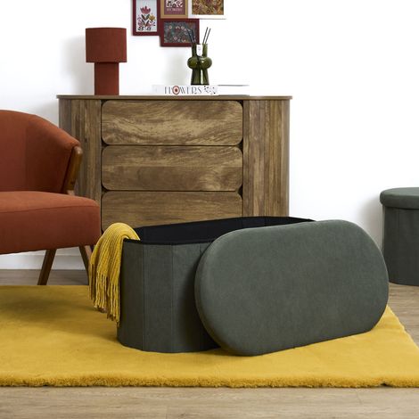 Coffre Banc Pliable - HOME DECO FACTORY - Jules - Tissu Côtelé - Vert (1/5)