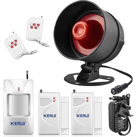 Alarme Maison sans Fil, 115dB Super Fort Alarme Maison avec 2 Alarme Porte et de Fenêtre 1 Alarme avec Sirène 2 Télécommande 1 Alarme Detecteur de Mouvement Kit Alarme pour Garage/Camping Car (1/5)