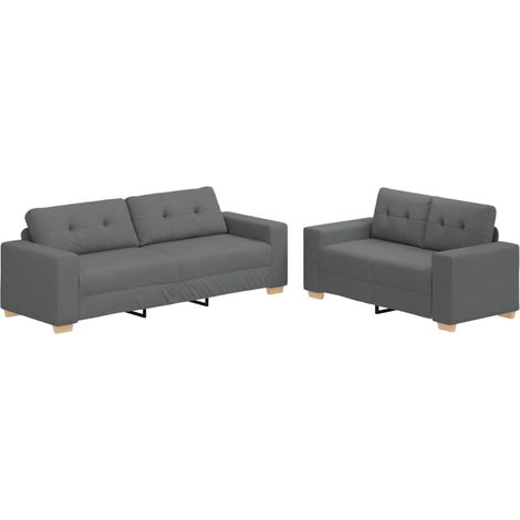 Set divano a 2 pz con Cuscini Tessuto Grigio Scuro vidaXL (1/5)