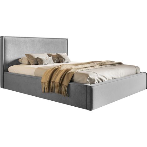 Lit coffre 160x200 Kyoto avec cadre en métal - Lit rembourré avec tissu velvet - Gris clair (Amor Velvet 4318) (1/5)