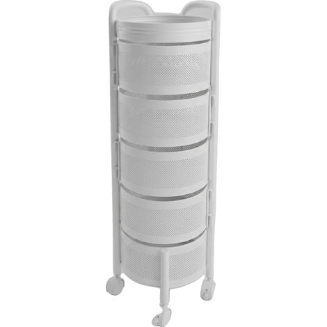 Carrello da cucina girevole, design salvaspazio, facile da spostare, bianco, 5 ripiani (1/2)