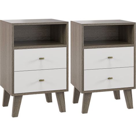 Industrial Scandinavian Style Nightstand with Storage Drawers and Shelf for Bedroom Furniture