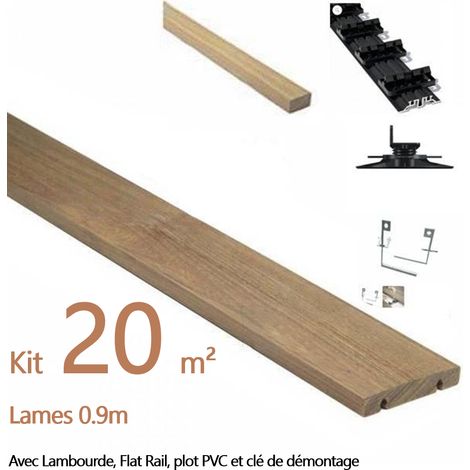 Kit complet terrasse 20m² en bois exotique IPE GRAD CLIPS - Longueur de lames : 900mm
