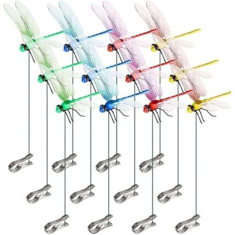 Pair Libellule Artificielle Réaliste pour Décor de Jardin - Insecte Organique Naturel avec Pince pour Poteau et Plaque, Décoration Extérieure pour Terrasse, Pelouse et Espaces Verts (12) (1/5)