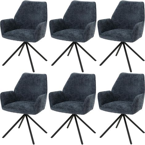 [NON UTILIZZATO] Set di 6 sedie per sala da pranzo HHG-494, con braccioli, seduta girevole, tessuto ciniglia Oeko-Tex MVG, blu scuro