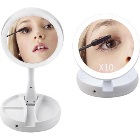 Miroir De Maquillage Led Lumière Par Table Double Face 10x / 1x 3x ° Coteur Portable Pliant 360 ° (1/5)