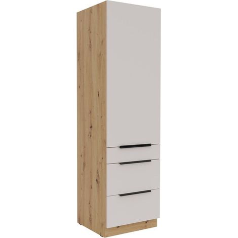 Küchen Hochschrank 60 cm SOLANO Kaschmir beige + Eiche Artisan matt Küchenzeile Küchenblock Küche (1/5)