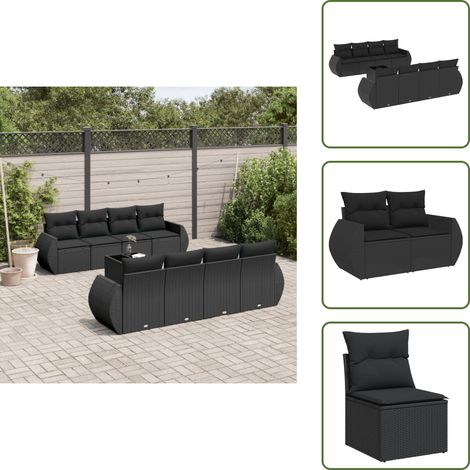 Ratán sintético - vidaXL Set de sofás de jardín 8 piezas y cojines ratán sintético negro - Sofás de jardín negro