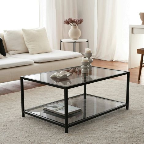 Dmora - Table basse Diphda, Table basse, Porte-revues pour canapé, Etagère de salon, 90x60h40 cm, Noir, avec emballage renforcé (1/5)