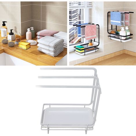Abtropfgestell für Küchen- und Badezimmerhandtücher, Wandmontage, Arbeitsplattenablage ohne Bohren, Abtropfgestell, Geschirrtuchhalter, Aufbewahrungsregal, weiß (1/5)