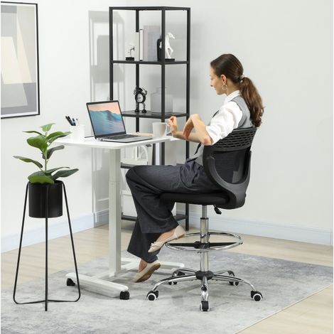 Silla de oficina alta ajustable con reposapiés, asiento acolchado, negra, OKWISH (1/5)
