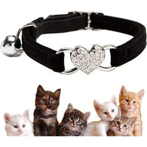 Collier Chats,Collier de Chat Ajustable en Velours Doux Avec Cloche, Fourniture D'animaux dômestique Mignon,Convient à la Plupart des Chats et Petits Chiens(17cm-28cm) ( noire)-Fei Yu (1/5)