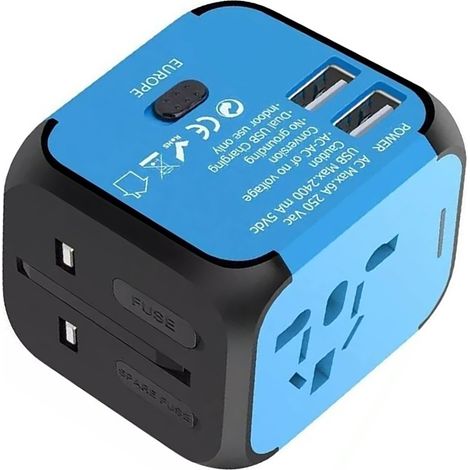 Adaptateur secteur universel double port USB, station de charge de voyage, adaptateur de prise internationale UK AU EU US (1/5)