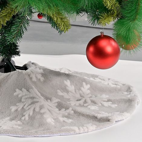 cm jupe d'arbre base de tapis Noël à imprimé flocon neige décoration intérieure cadeaux sol 120 gris (1/5)
