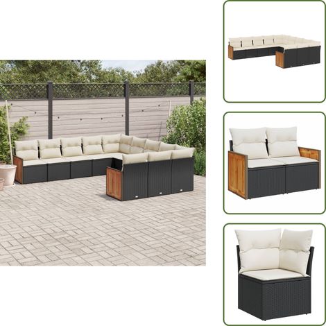 Salon de jardin 11 pcs avec coussins noir résine tressée - Ensemble Salon De Jardin - Meuble Extérieur - Salon De Jardin Pliable - Set De Salon De Jardin - Fauteuil De Jardin (1/5)