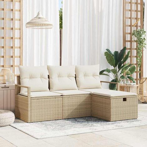 Juego de Sofá con cojín 4 pcs Beige y Crema ratán sintético vidaXL (1/5)