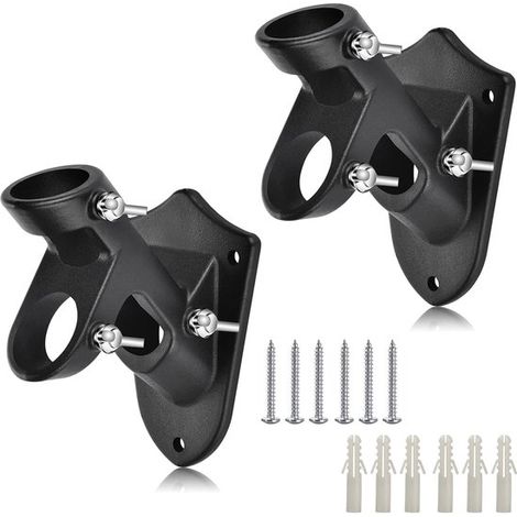 Lot de 2 supports muraux pour mât de drapeau, angles 45° et 90°, en aluminium, réglables et résistants au vent, avec kit de montage, noir (1/5)