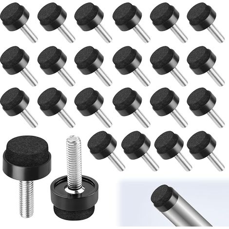 24 almohadillas de fieltro negras M6 para muebles, Ø 19 mm, patas niveladoras atornillables, patas ajustables para muebles con rosca, protectores de suelo para mesas, armarios, sillas, muebles, sofás  (1/5)