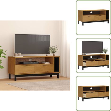 TV-Schrank FLAM 110x40x50 cm Massivholz Kiefer - TV-Schrank - Holzschreibtisch - Wohnzimmerschrank - Regal - Medienregal (1/5)