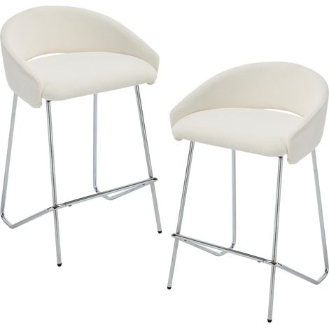 Wahson Sgabelli da Bar Set di 2, Moderna Design Sgabello in Tessuto, Cucina Sgabelli con Struttura in Metallo, Color Argento Sedia Alta, Bianco