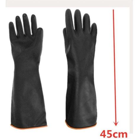 Gants noirs très résistants (taille L 45 cm), 1 paire de gants en latex résistants aux produits chimiques, gants longs de sécurité industrielle en caoutchouc (1/4)