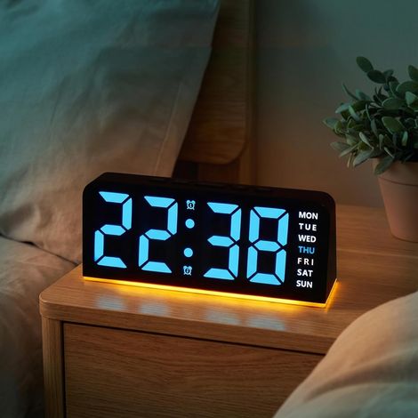 LED Horloge Numérique avec Grandes Chiffres, Réveil Puissant Lumineux Digitale Reveil Matin 12/24H 2 Alarme, Port USB, Fonction Snooze, Luminosité Réglables et Affichage Température (lumière bleu) (1/5)