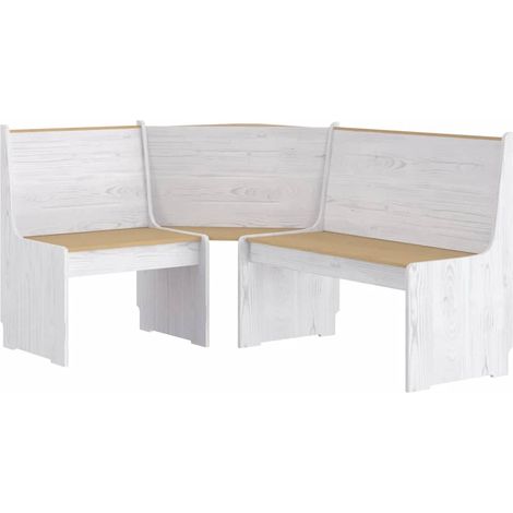 Banc d'angle REINE 151 cm marron miel et blanc bois pin solide (1/5)