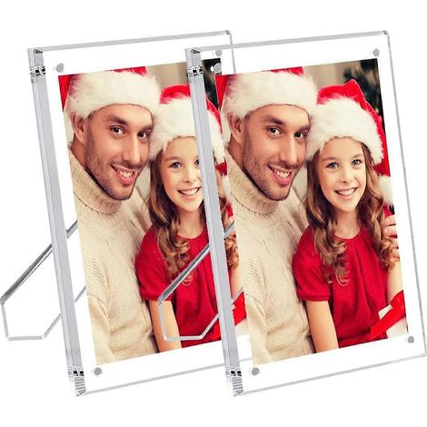 Lot de 2 cadres photo en acrylique 5x7 pouces avec support, cadre photo magnétique transparent, cadre photo de table sans cadre (1/5)