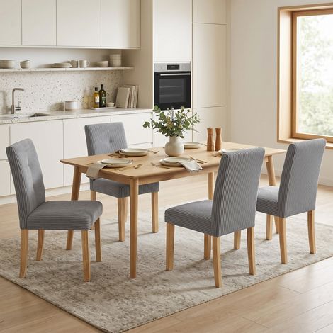 Pack de 4 Sillas de Comedor Respaldo Alto Tapizadas en Pana Asiento Acolchado Patas de Madera para Salón Gris (1/5)